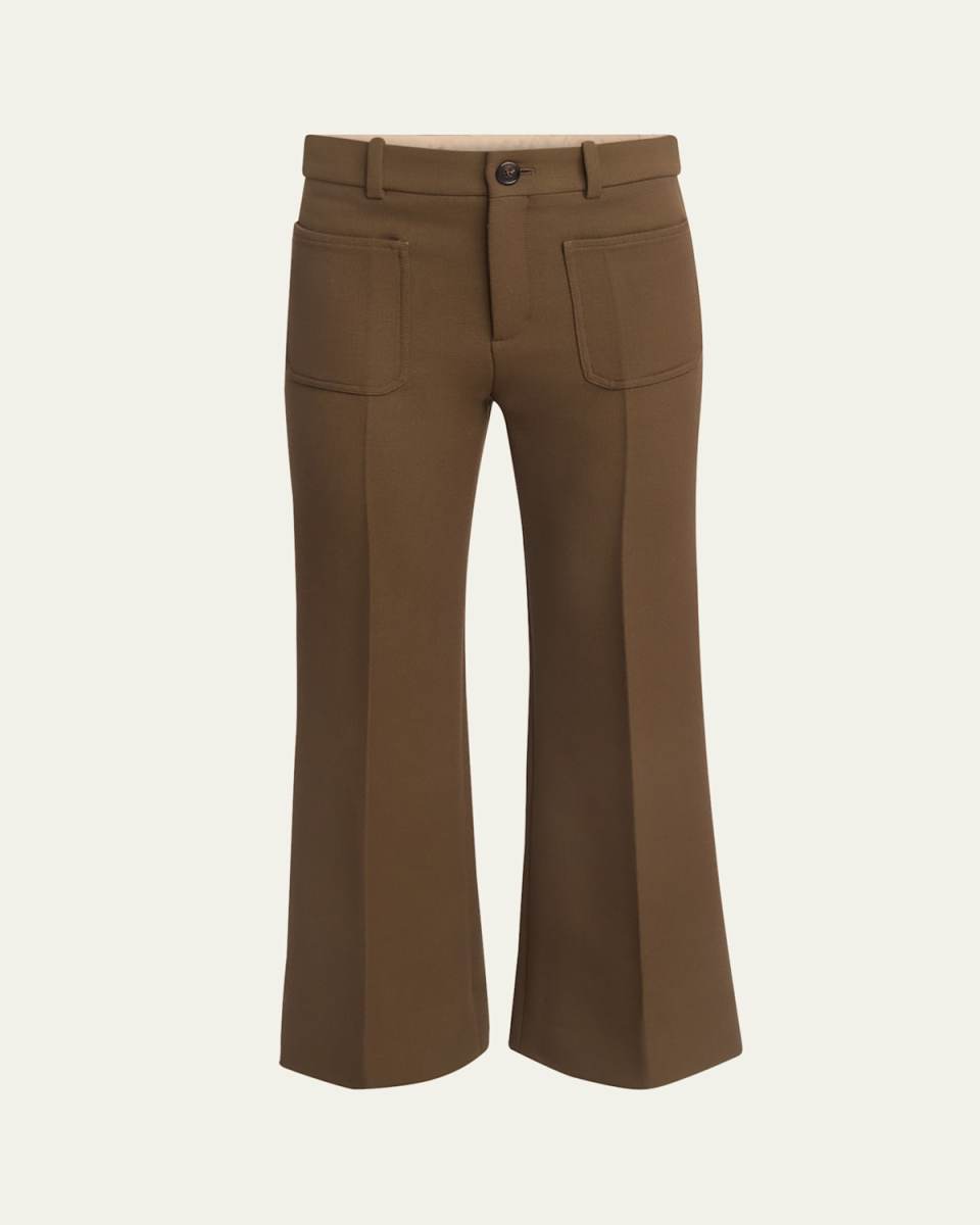Flared Crop Cavalry Wool Trousers